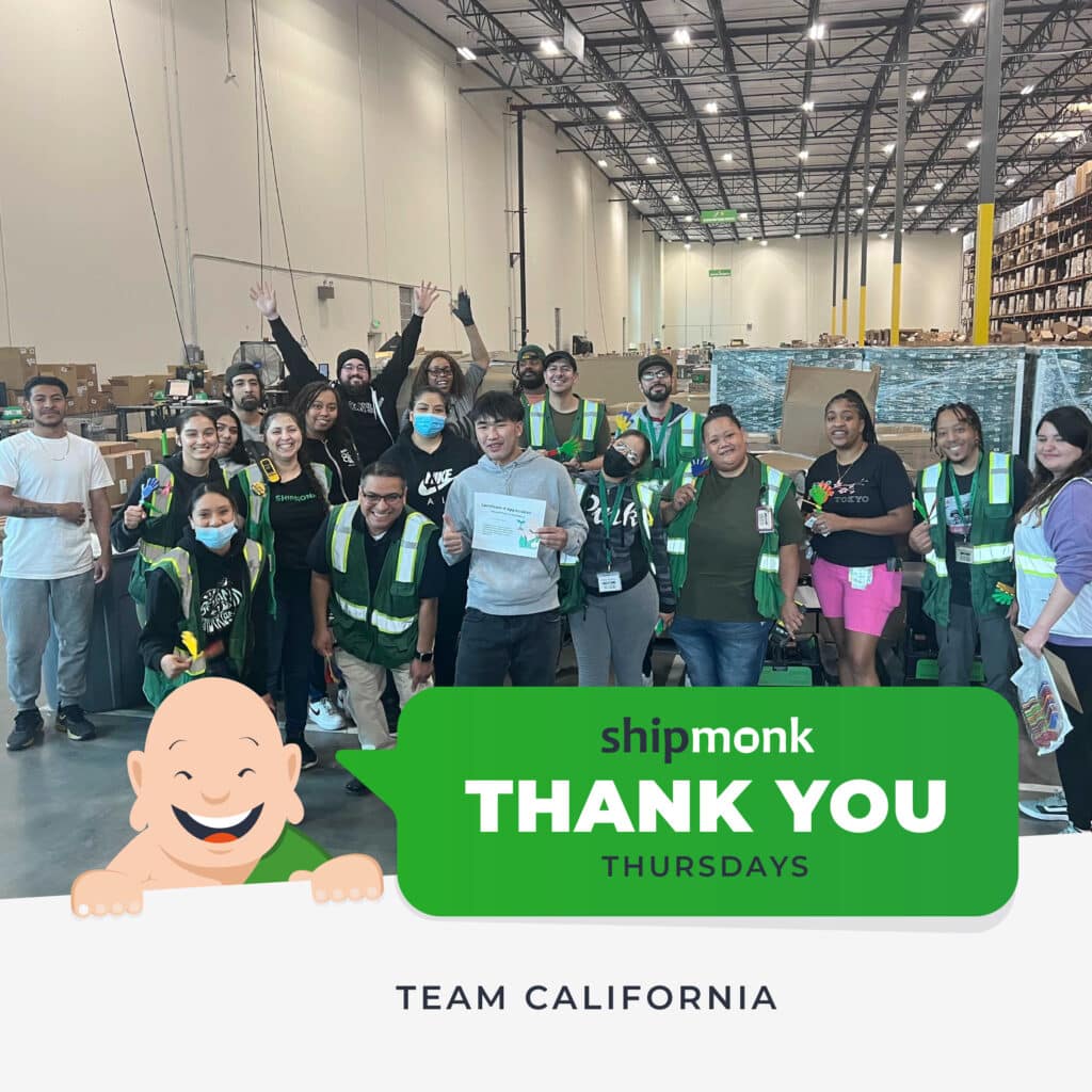 Hey there! Imagine stepping into a bustling hub of activity where every box has its place and every smile tells a story. A spirited group of ShipMonk warehouse employees, decked out in their trusty safety vests, take center stage in this delightful snapshot from sunny California. Its Thank You Thursdays, a day to honor the champions behind the scenes who keep everything clicking along smoothly. These wonderful folks embody dedication and teamwork, making sure your packages get to you with precision and care. Heres to the heartwarming spirit of ShipMonk.com—where fulfillment isnt just about boxes; its about people coming together!. via ShipMonk.com