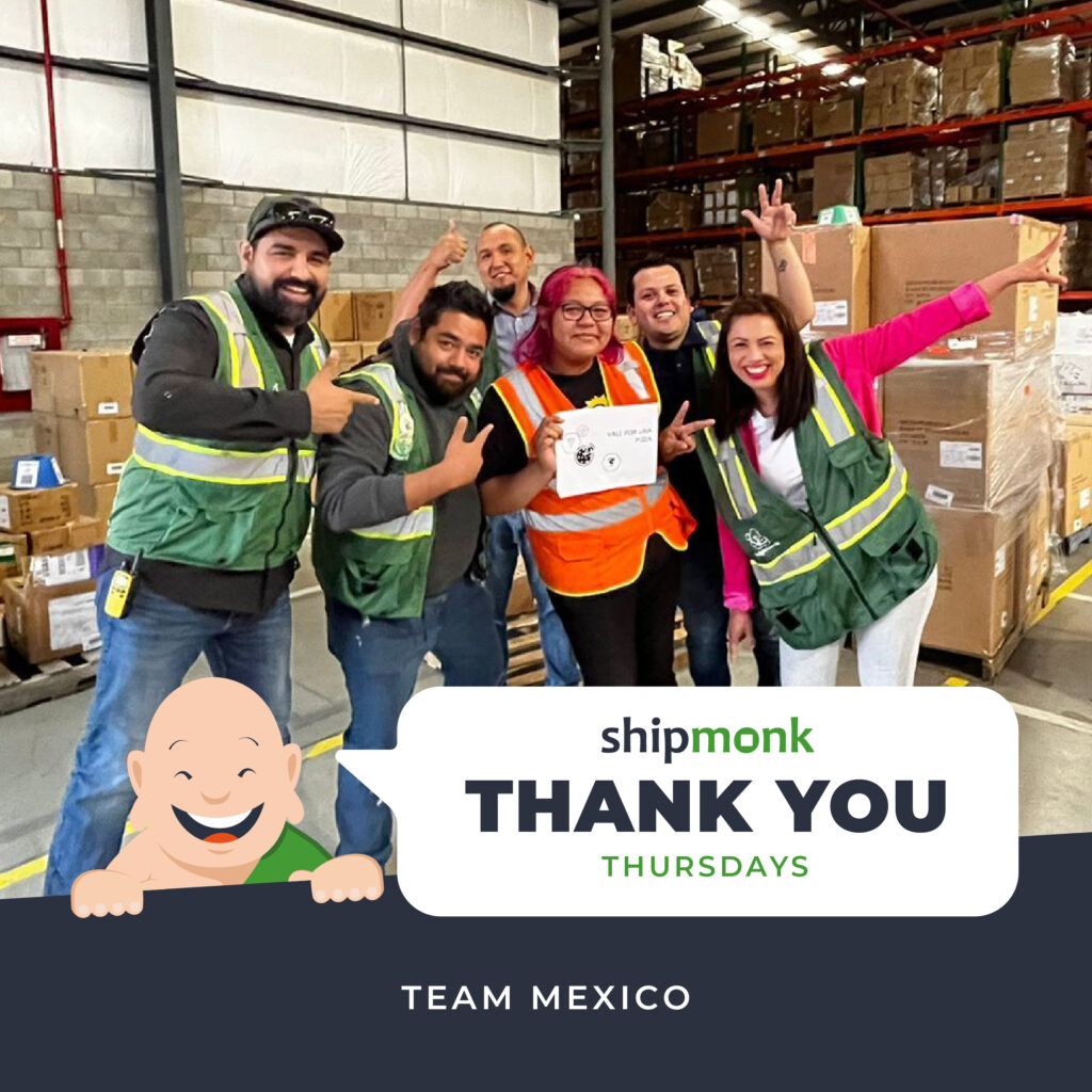 Ladies and gentlemen, cue the applause and heartwarming smiles! Picture this: six fantastic individuals clad in vibrant safety vests, exuding an infectious joy thats almost tangible. They stand proudly, certificate in hand, amidst an impressively organized display of stacked boxes. Welcome to the scene of ShipMonks splendid Thank You Thursdays. Now imagine this moment set against a backdrop that tells a story of commitment and camaraderie—the spirit of Team Mexico on full display. Theyre not just posing; they are shining beacons representing seamless fulfillment operations at their finest. In my own words? It’s like watching your favorite blockbuster unfold, with each member playing a starring role. Here’s to celebrating these heroes among us—our dedicated dream team from ShipMonk.com!. via ShipMonk.com
