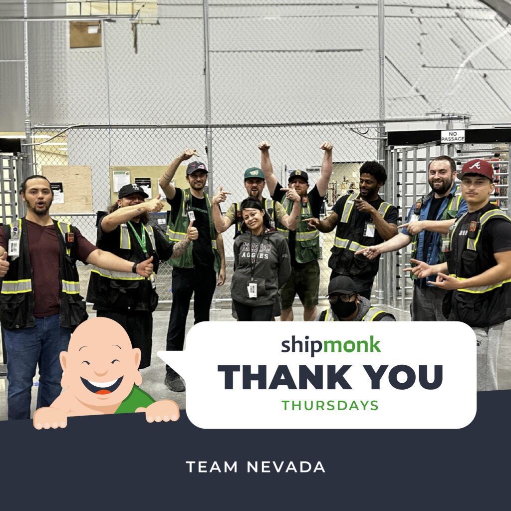 Well, hello there, friends! If you could just take a moment to join me in appreciating this heartwarming snapshot. Here we have a bunch of warehouse wizards from ShipMonk.com, all decked out in their safety vests and IDs, flashing those winning smiles and a classic thumbs up. Oh, what a team they are! Above them proudly waves the Thank You Thursdays banner with our cheerful little cartoon friend—yep, it’s giving us major TEAM NEVADA vibes. These folks know how to make fulfillment feel like an art form; it’s pure 3PL excellence in action. Just imagine the care and precision that goes into each fulfilled order; its not just about logistics—it’s about dedication and camaraderie. So here’s a big shoutout to these incredible individuals who keep the wheels turning at ShipMonk.com! Your teamwork is truly something special. via ShipMonk.com