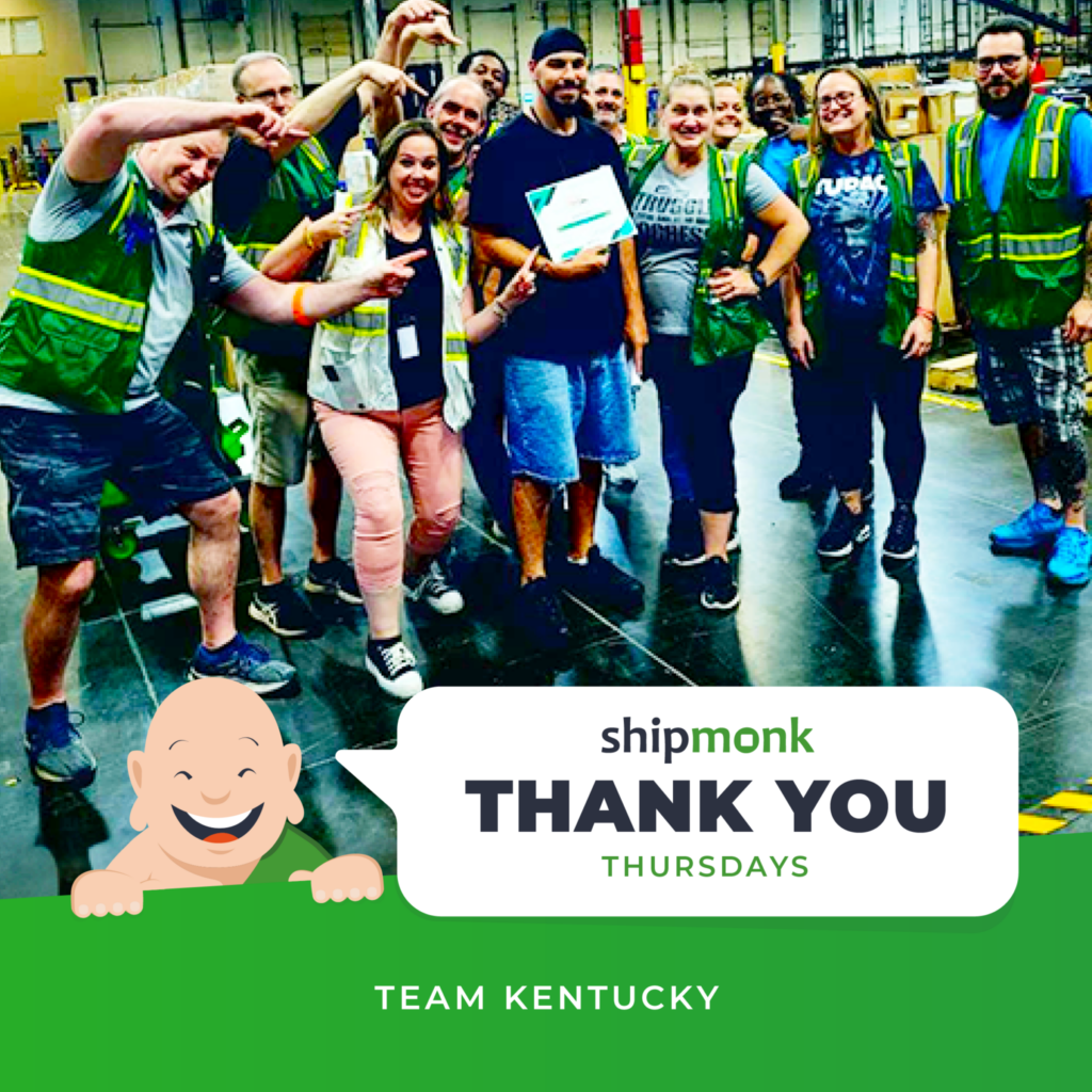 Ah, the joy of coming together for a moment of celebration! Picture this: a bustling warehouse filled with energy, where folks in safety vests proudly clutch a well-deserved certificate. Their smiles light up the room—its not just any assembly; its ShipMonks Thank You Thursdays squad from Kentucky. These champions are having their day, and rightfully so! With a whimsical cartoon character adding cheer to our graphic banner, were applauding their incredible 3PL fulfillment success. Here’s to teamwork and top-notch logistics—because at ShipMonk.com, that’s how we roll!. via ShipMonk.com
