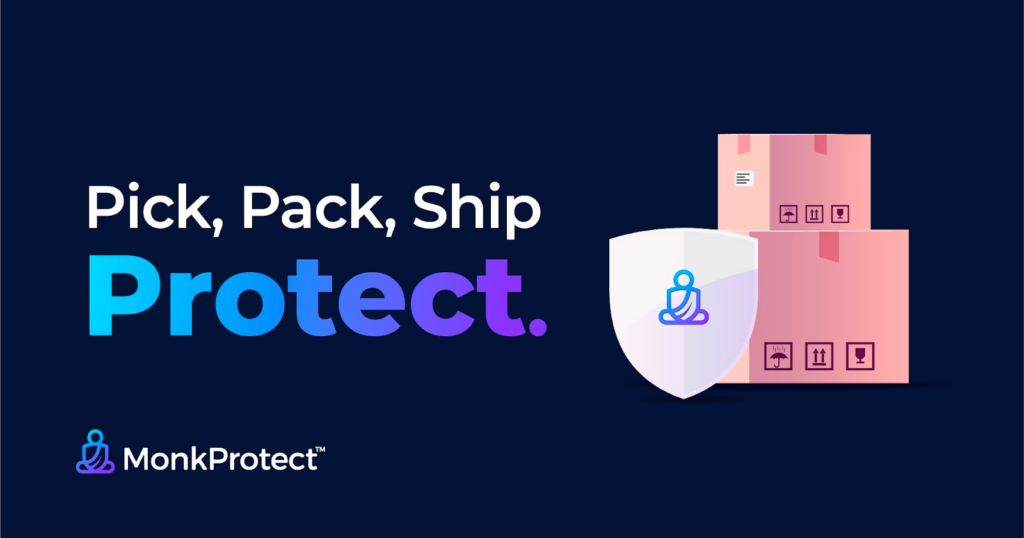 Hey there, friends! Imagine a sophisticated and sleek dark blue canvas adorned with the empowering mantra: Pick, Pack, Ship, and Protect—yes, Protect pops beautifully in a gradient of vibrant hues. Now picture this: a trusty shield icon safeguarding two delightfully stacked pink boxes on your right—a subtle nod to security with style. And let’s talk about that MonkProtect logo gracefully nestled in the bottom left corner. It’s not just any logo; it symbolizes seamless fulfillment aligned perfectly with bonded Section 321 compliance. Its all made possible by our pals over at ShipMonk.com. Theyre like the unsung heroes of logistics, ensuring every little detail gets from point A to point B without missing a beat. So heres to worry-free shipping—with a touch of elegance and reliability we all can appreciate!. via ShipMonk.com